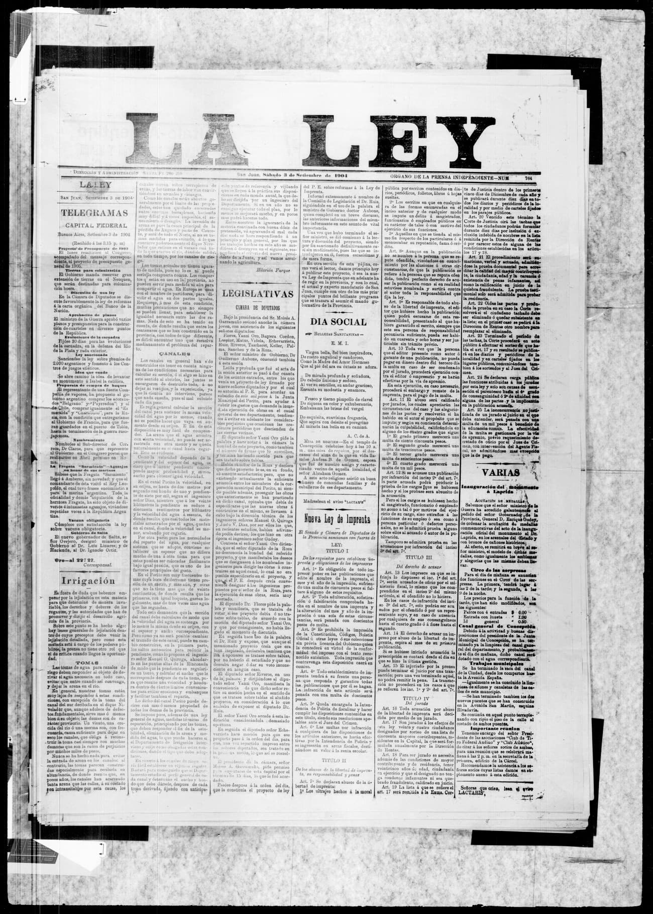 Portada · 3 de Septiembre de 1904