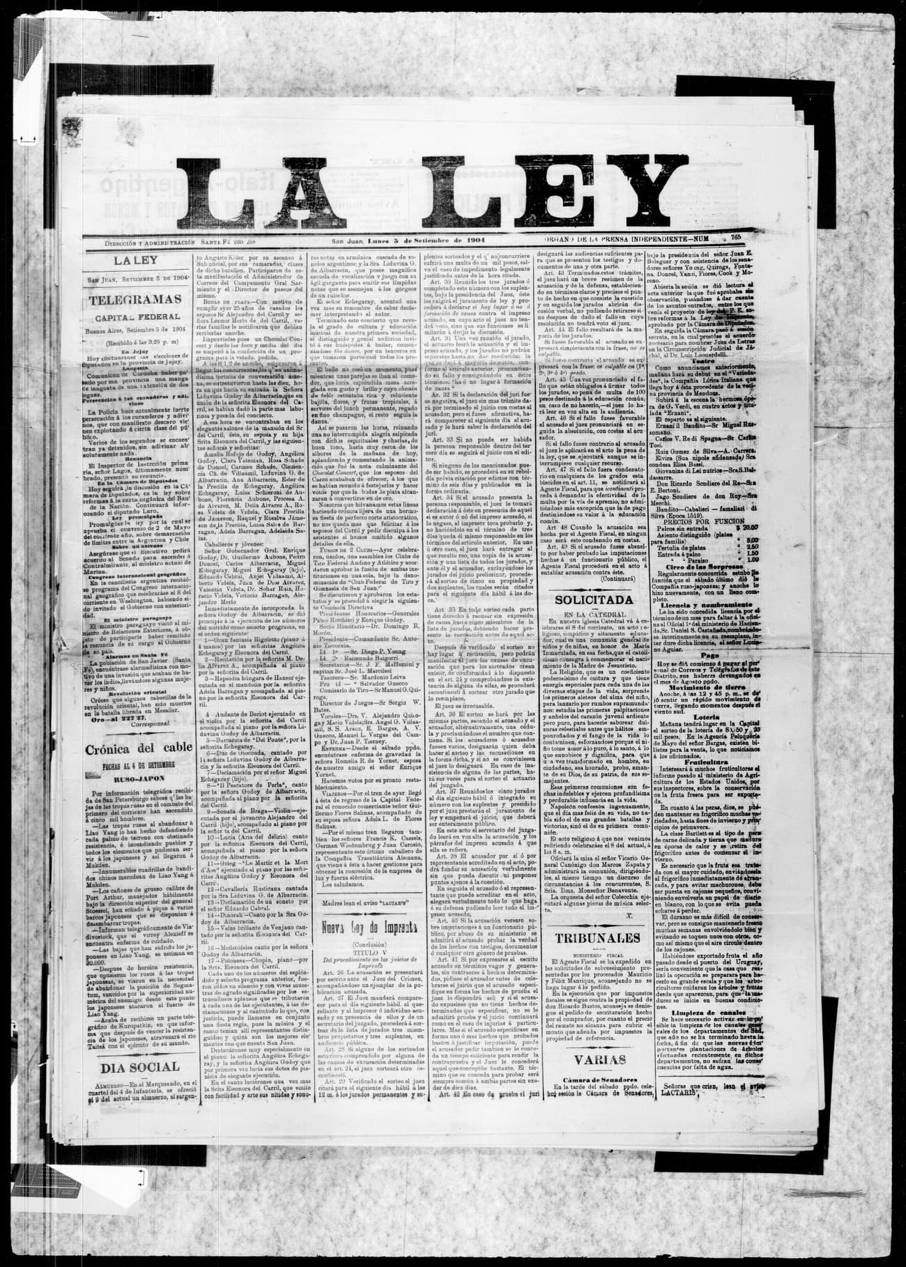 Portada · 5 de Septiembre de 1904