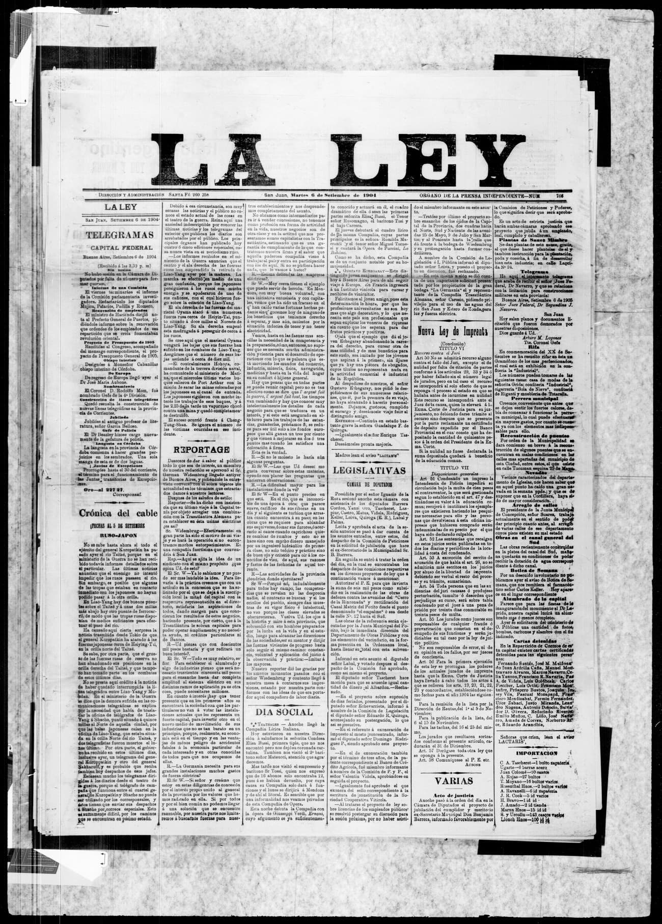 Portada · 6 de Septiembre de 1904