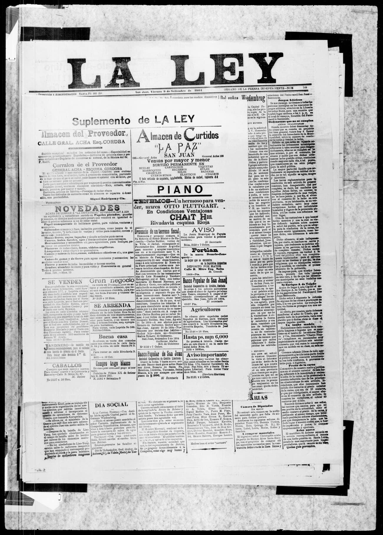 Portada · 9 de Septiembre de 1904