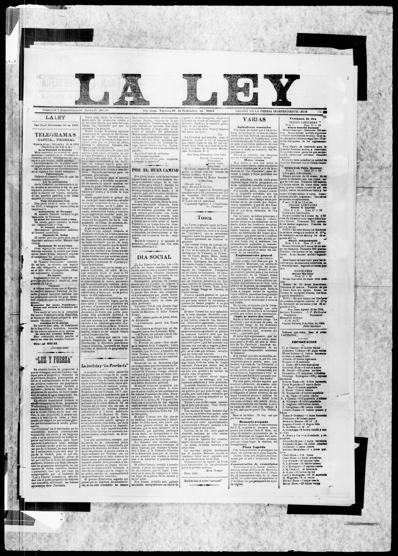 Portada · 16 de Septiembre de 1904