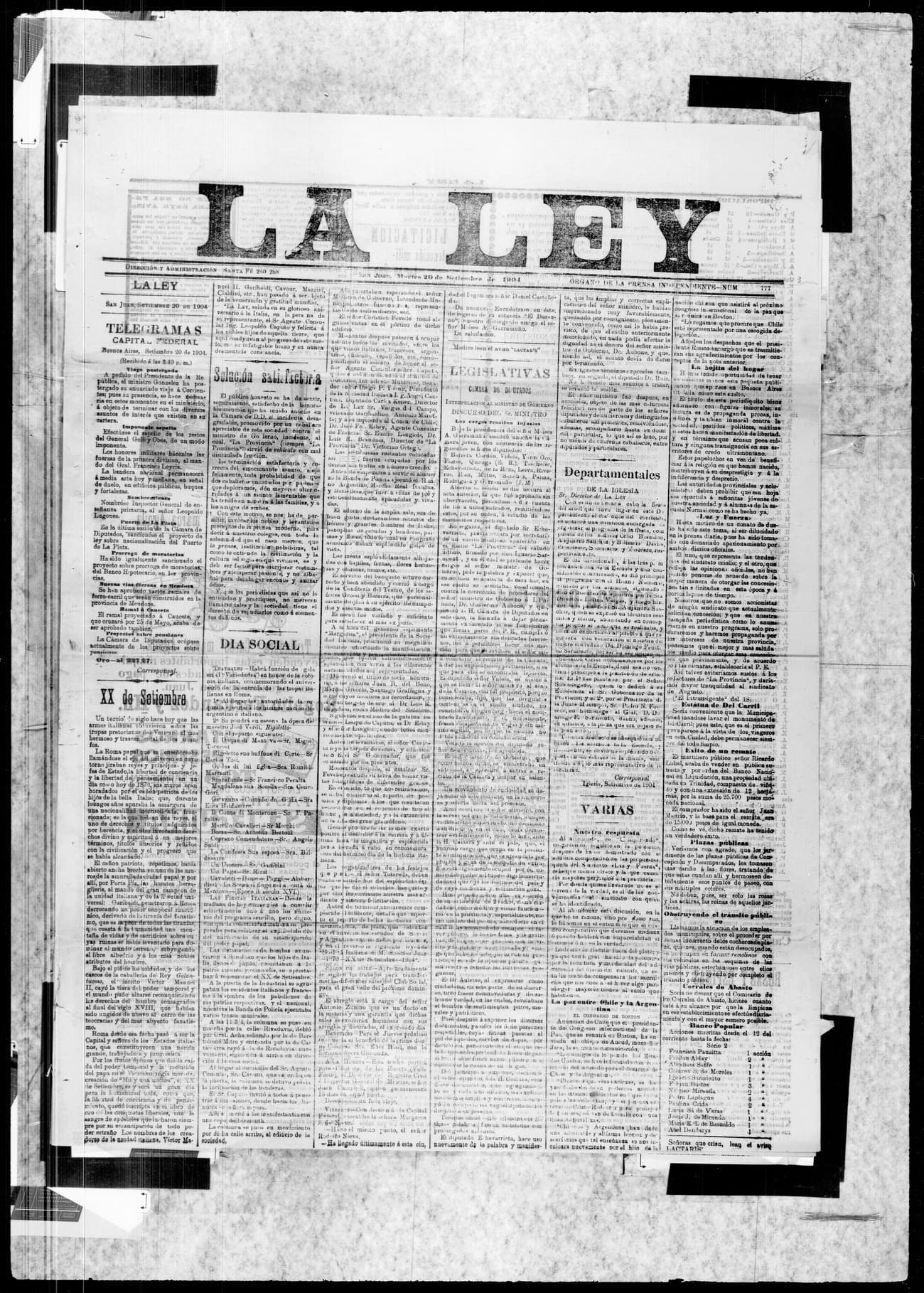 Portada · 20 de Septiembre de 1904