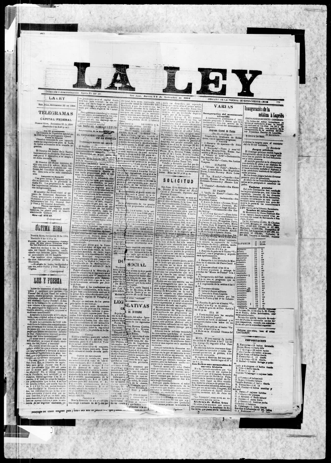 Portada · 22 de Septiembre de 1904