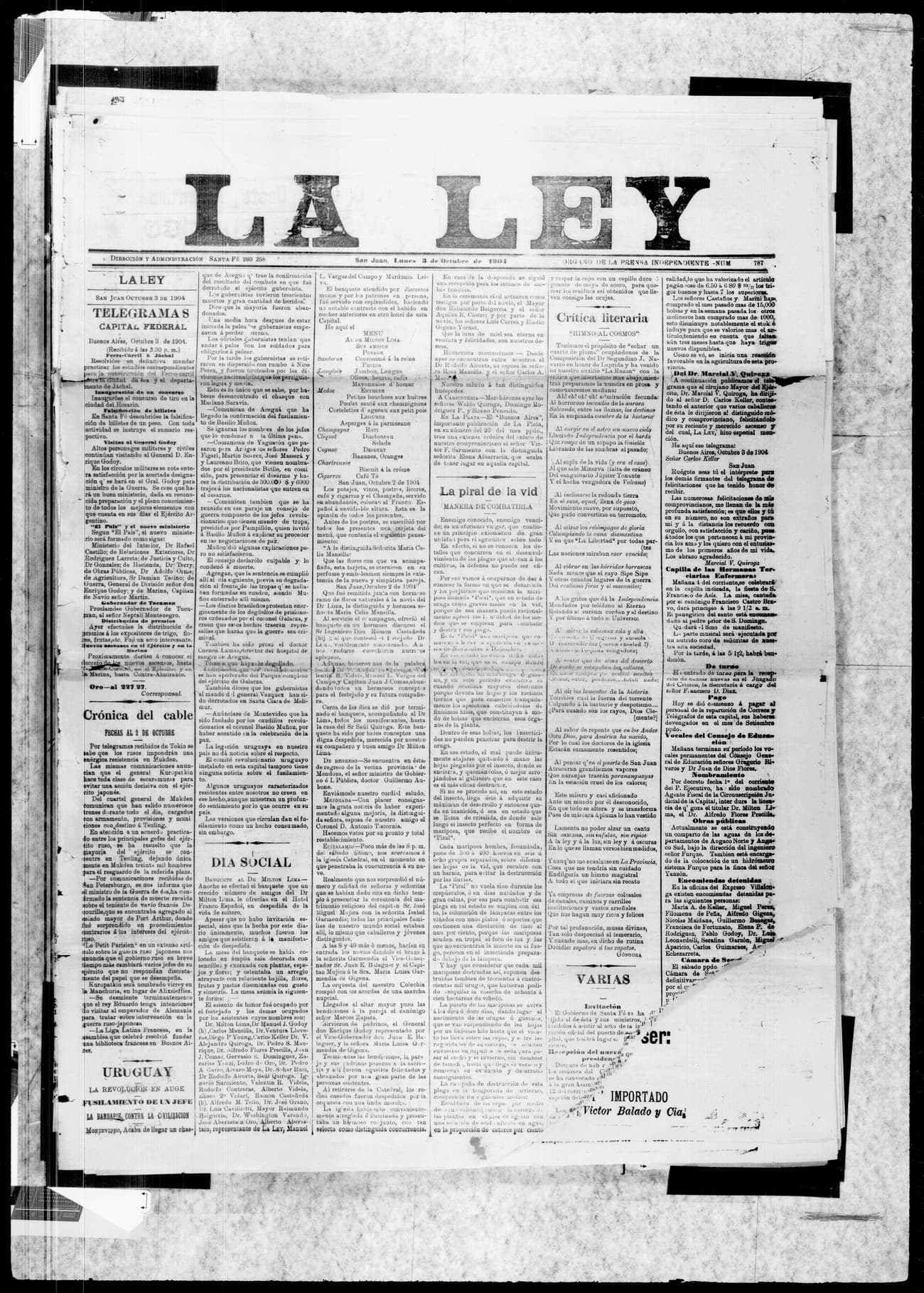 Portada · 3 de Octubre de 1904