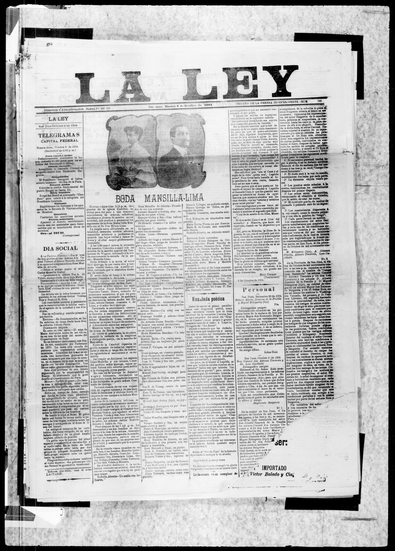 Portada · 4 de Octubre de 1904