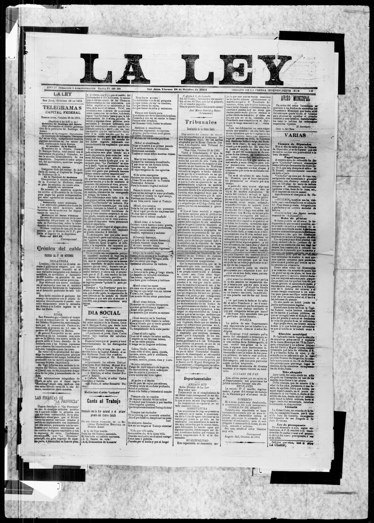 Portada · 28 de Octubre de 1904
