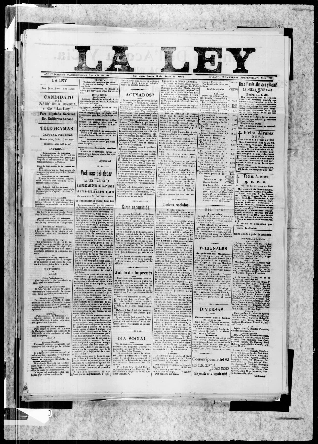 Portada · 17 de Julio de 1905