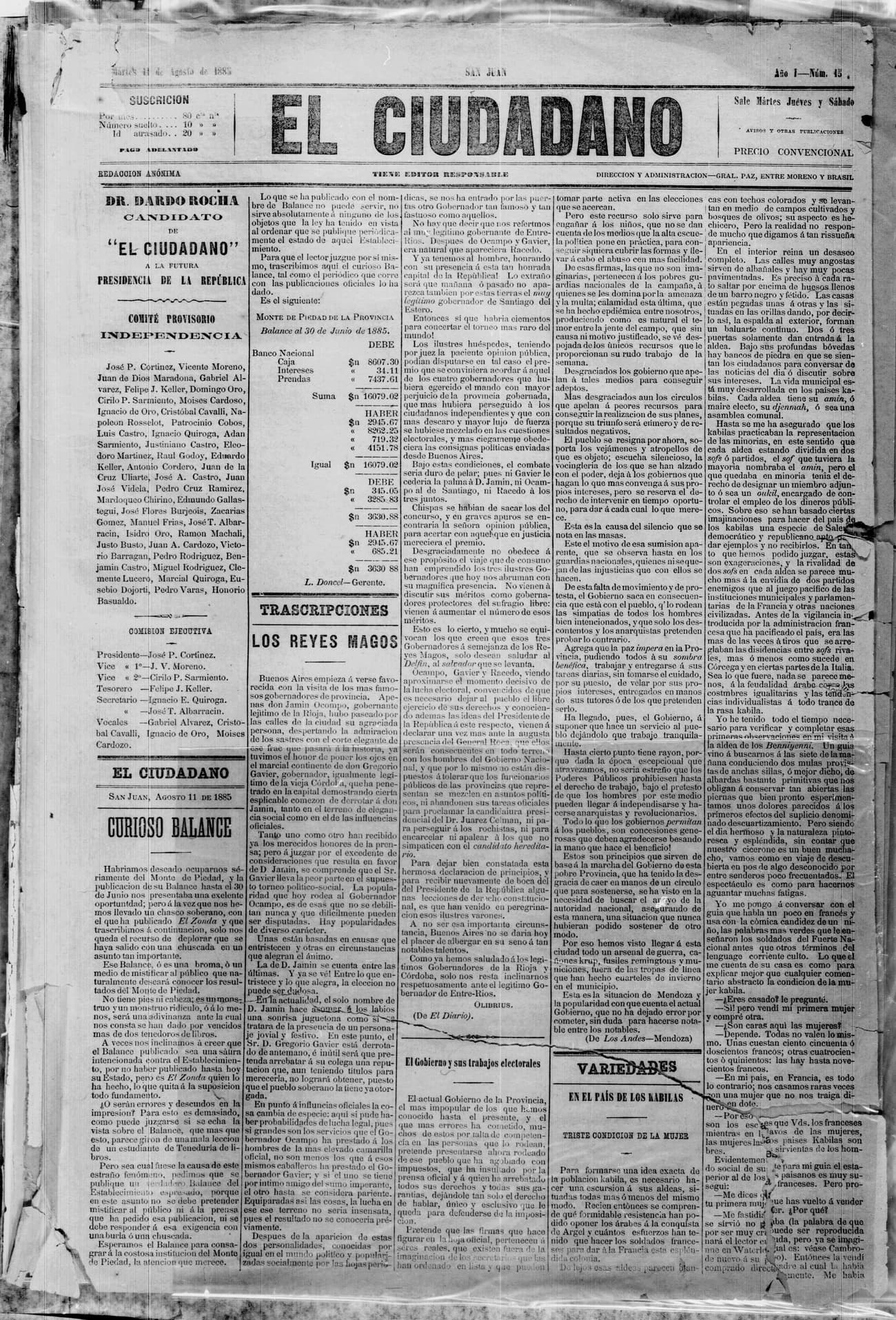Portada · 11 de Agosto de 1885