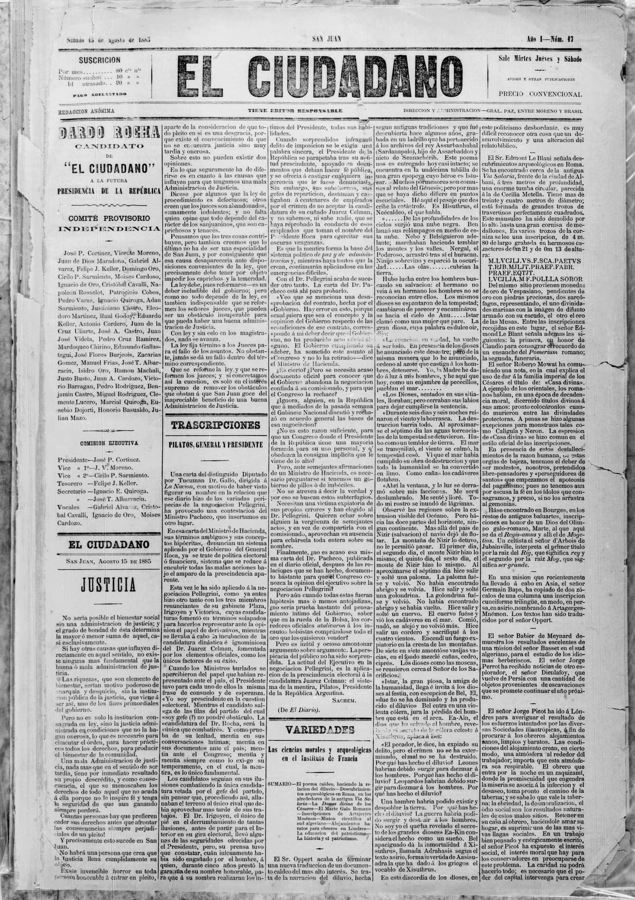 Portada · 15 de Agosto de 1885