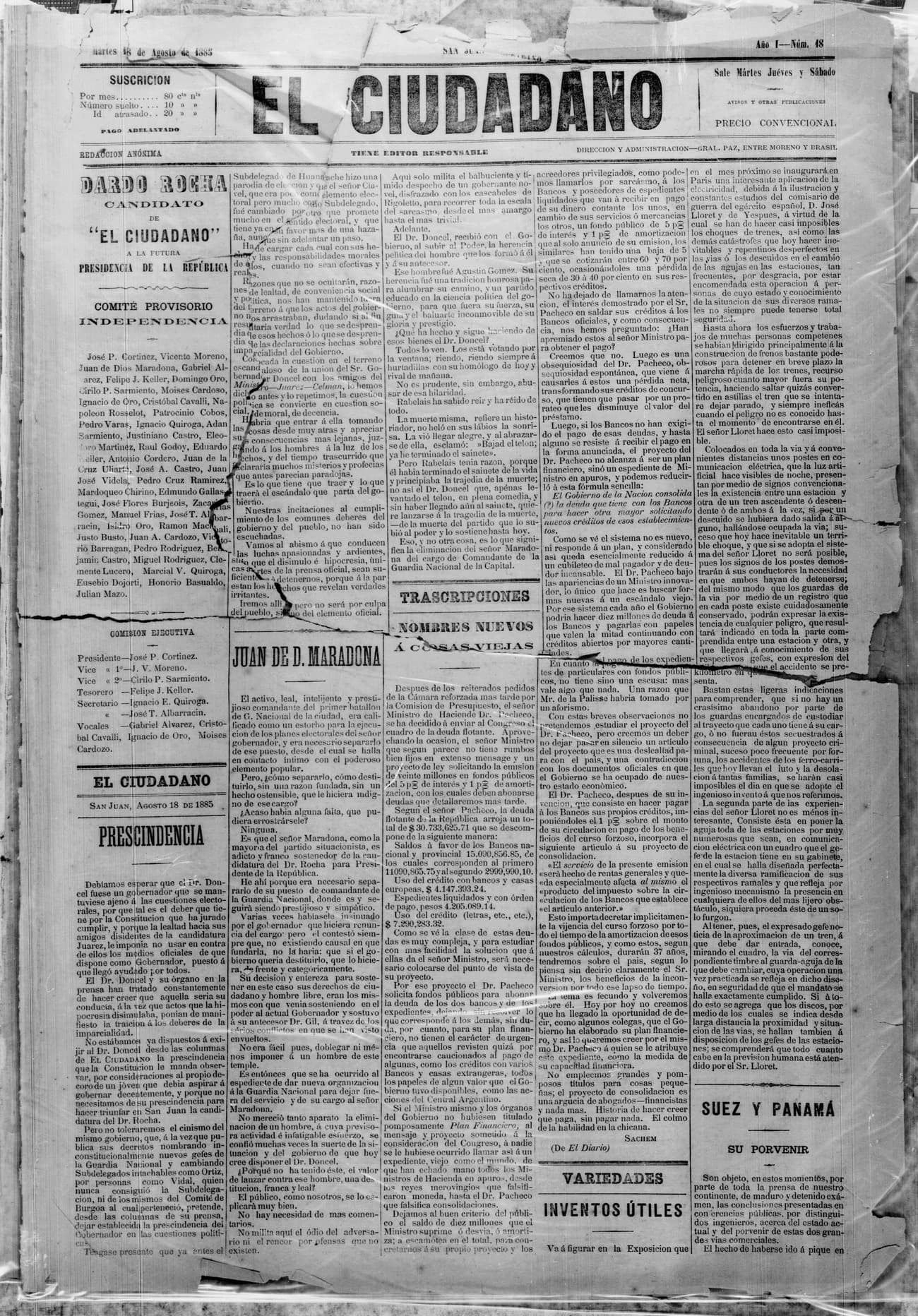 Portada · 18 de Agosto de 1885