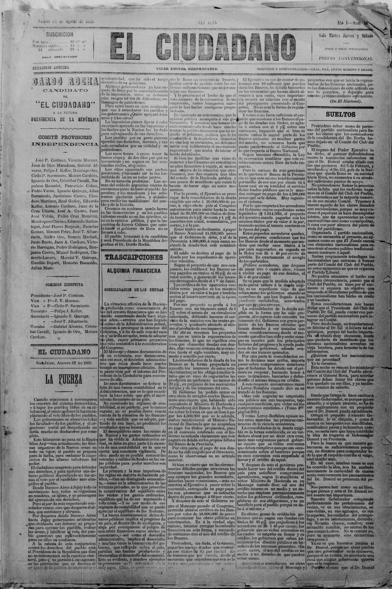 Portada · 22 de Agosto de 1885