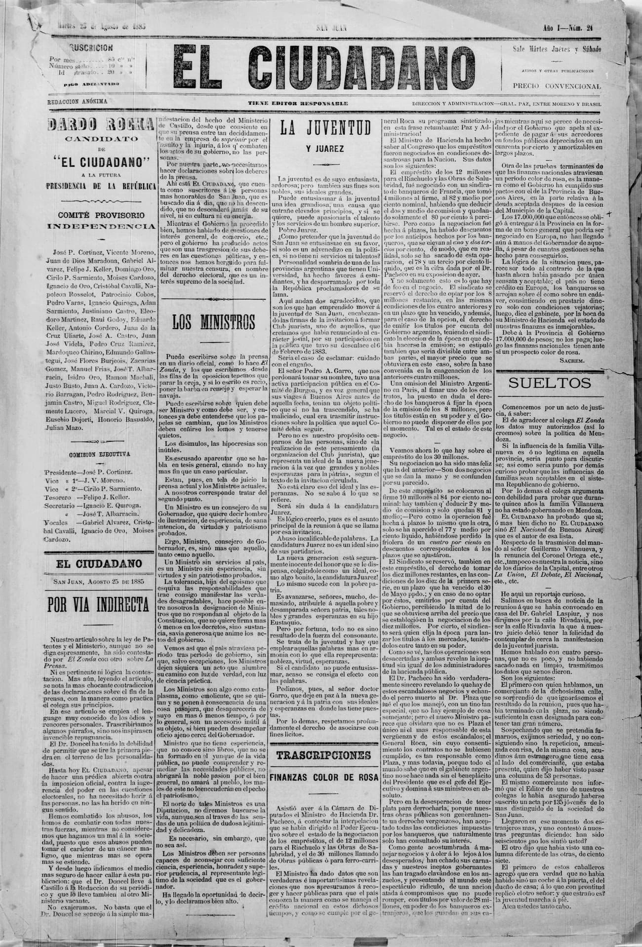 Portada · 25 de Agosto de 1885