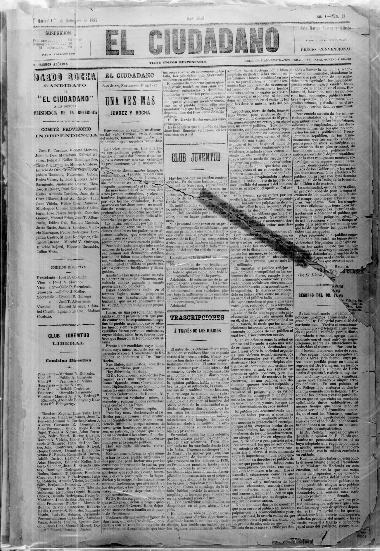 Portada · 1 de Septiembre de 1885