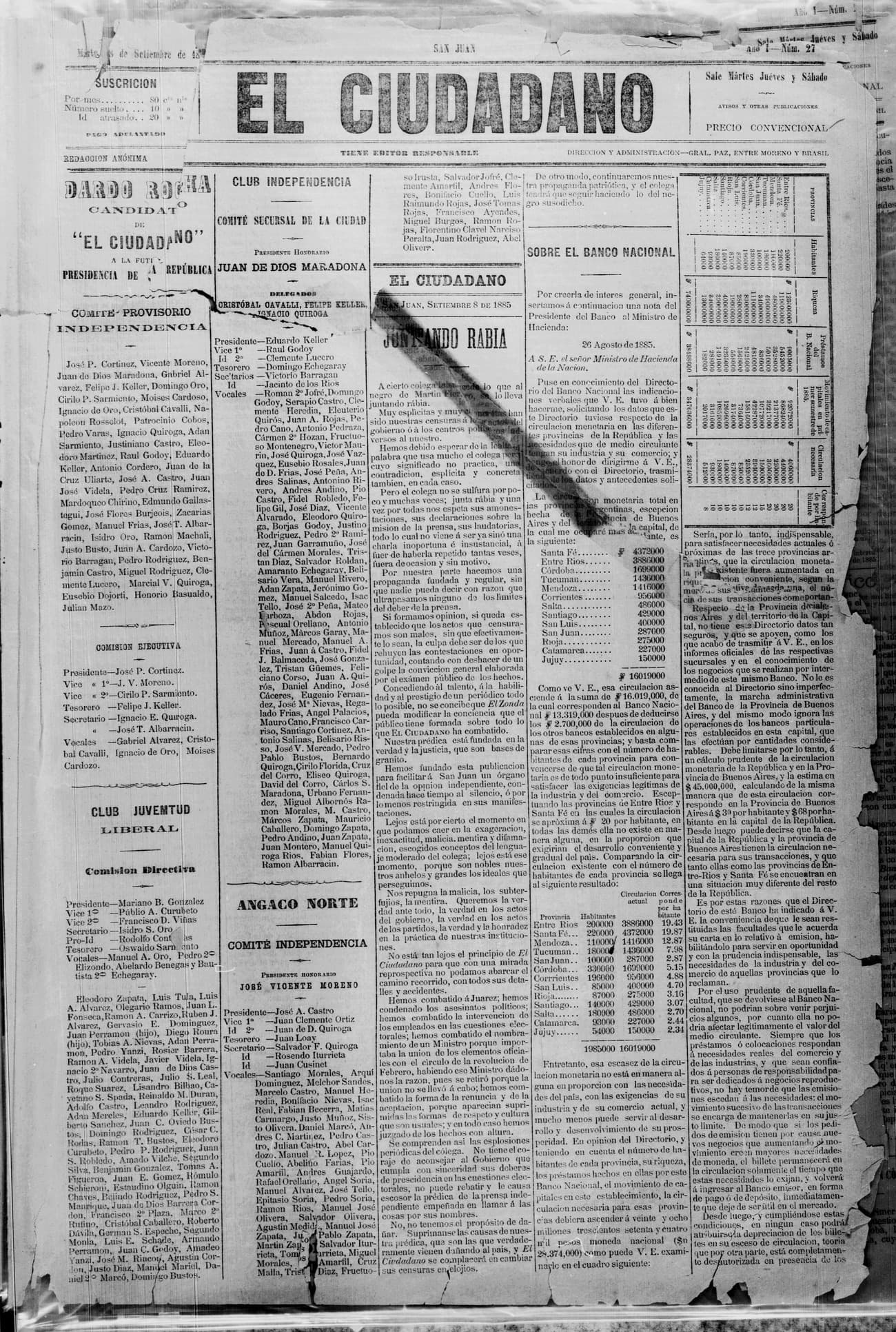 Portada · 8 de Septiembre de 1885