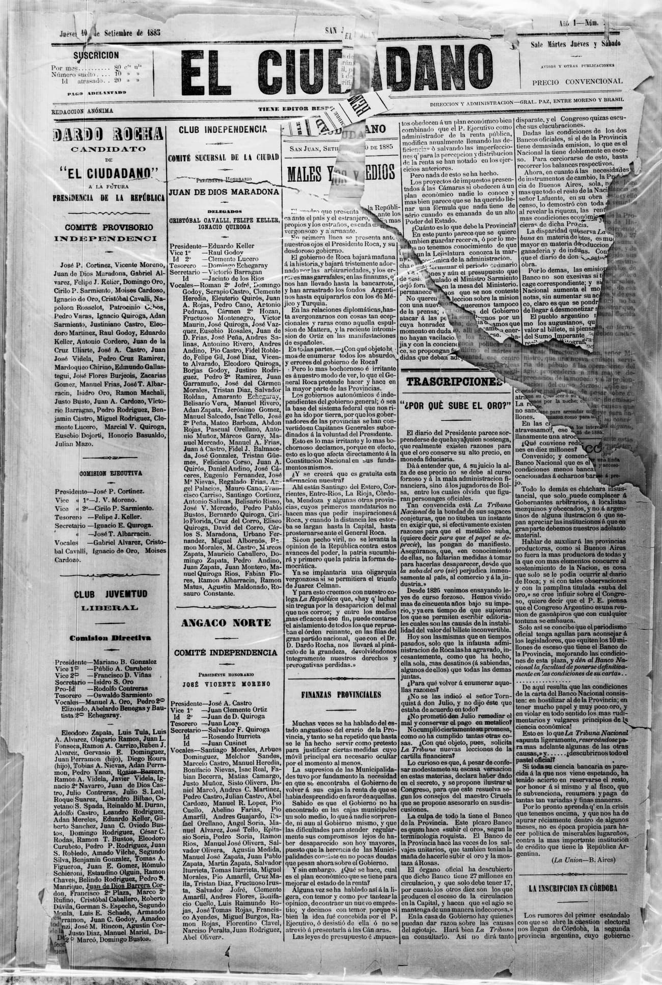 Portada · 10 de Septiembre de 1885