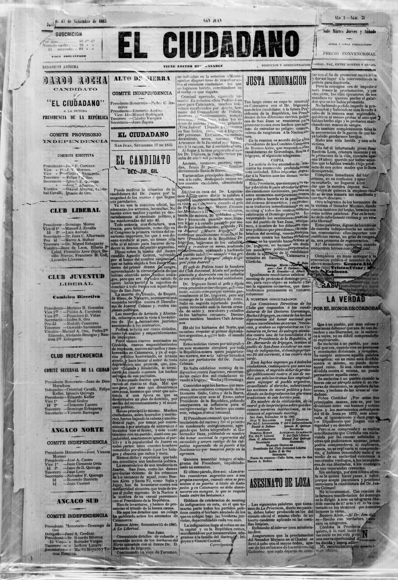 Portada · 17 de Septiembre de 1885