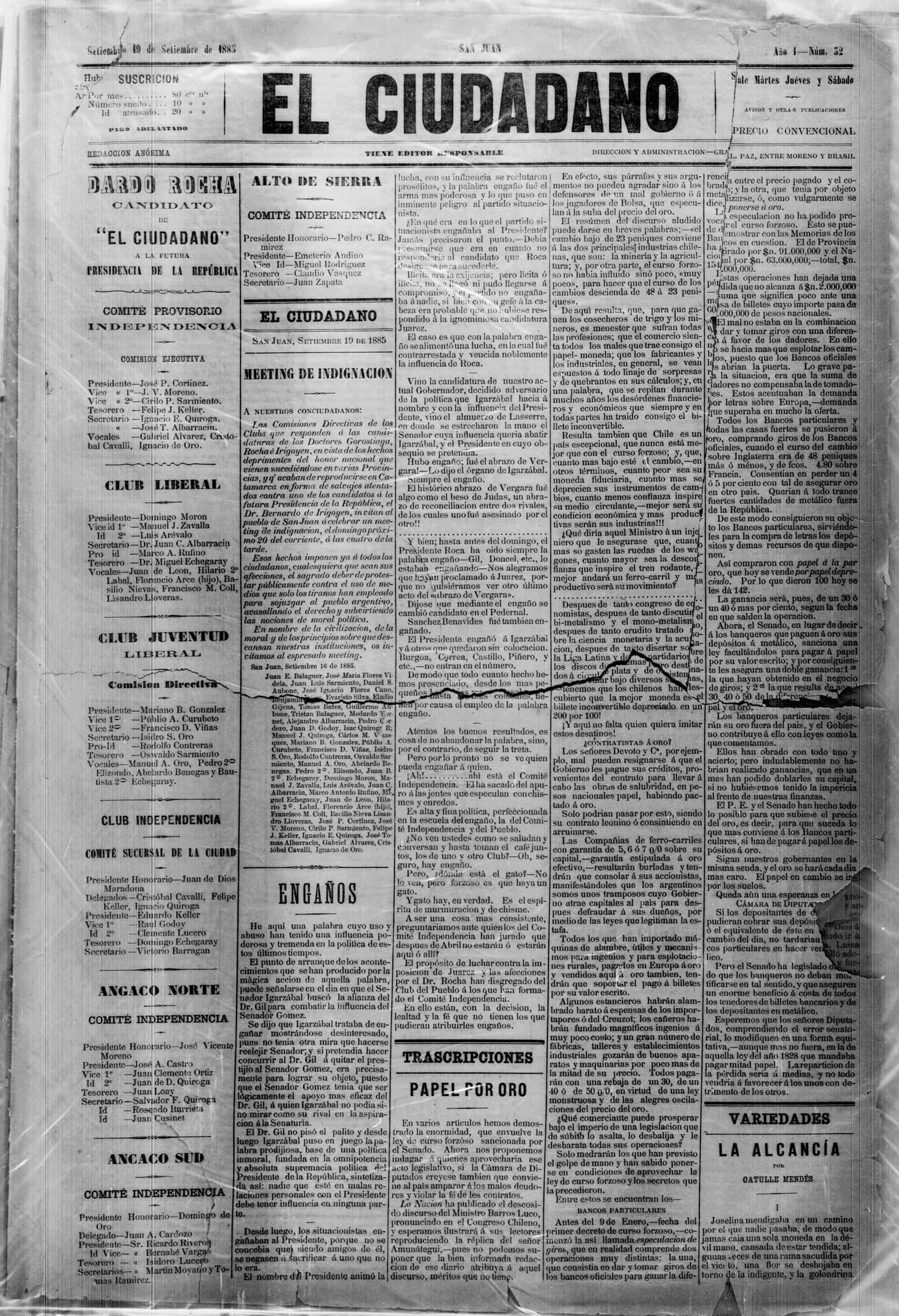 Portada · 19 de Septiembre de 1885