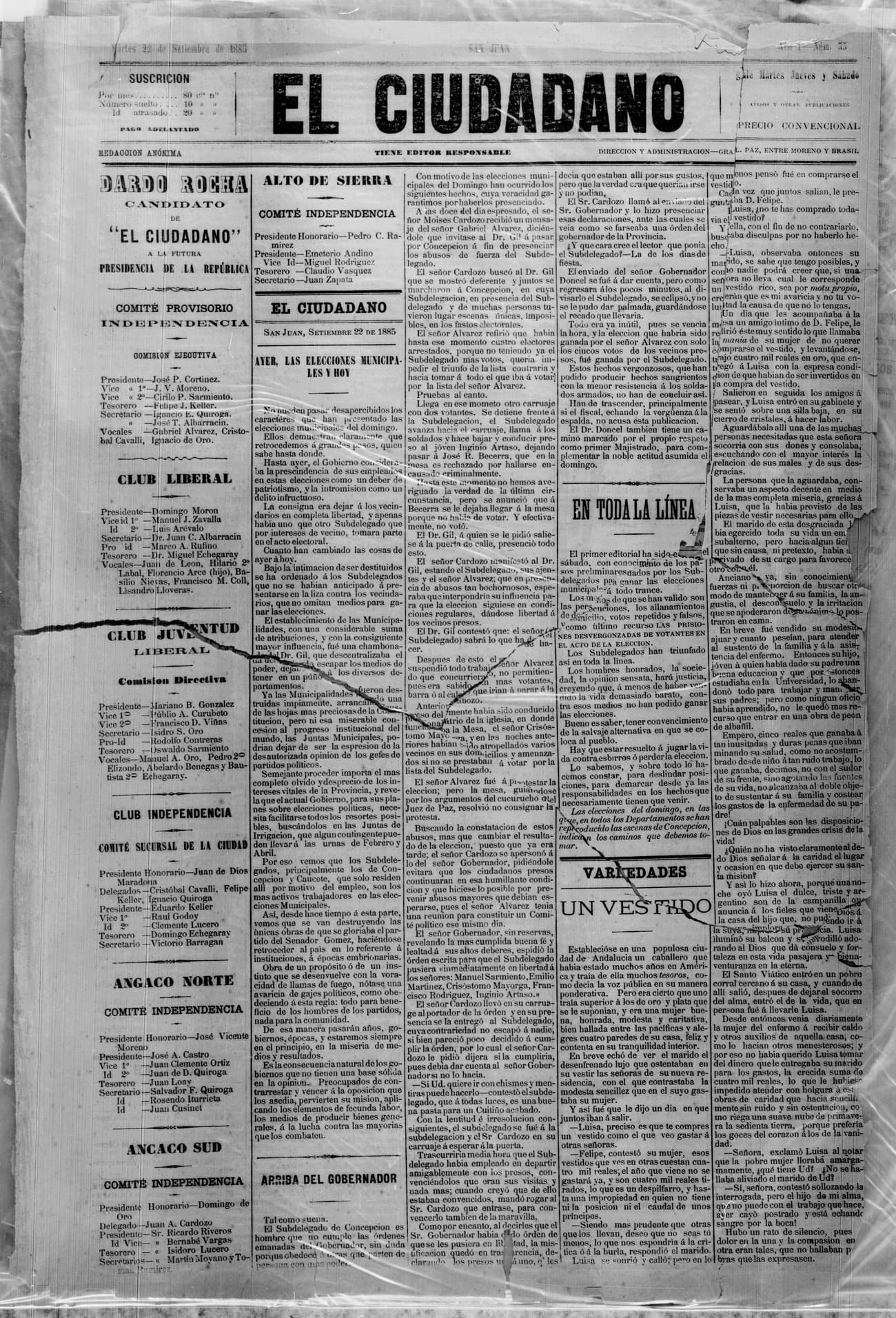 Portada · 22 de Septiembre de 1885