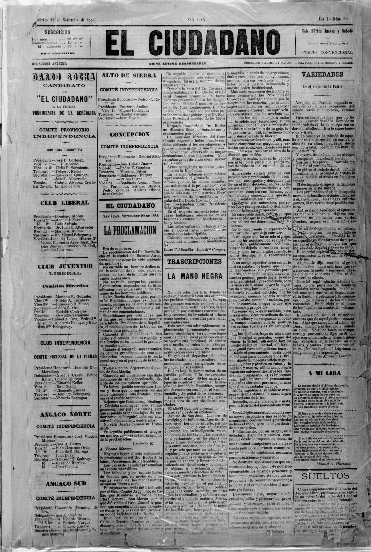 Portada · 29 de Septiembre de 1885