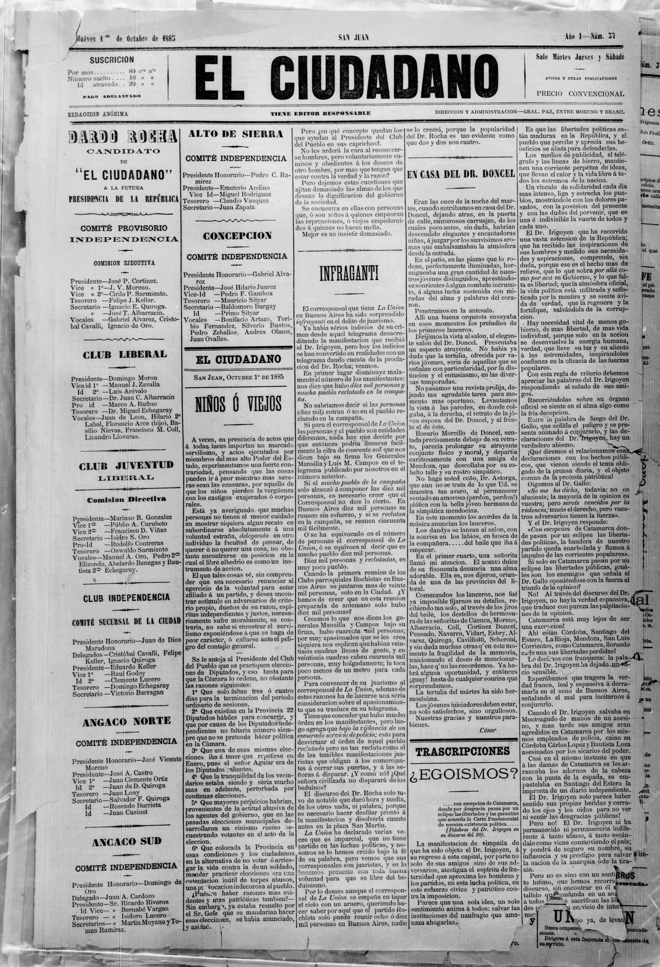 Portada · 1 de Octubre de 1885