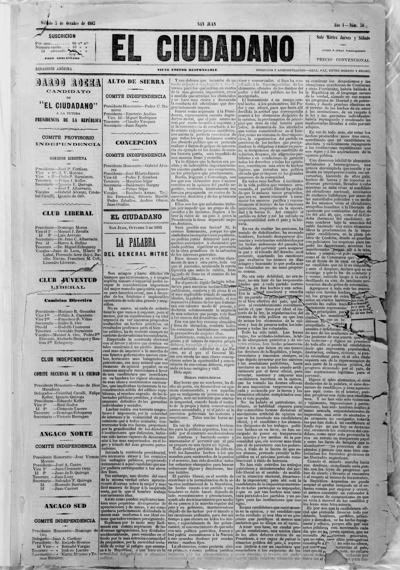 Portada · 3 de Octubre de 1885