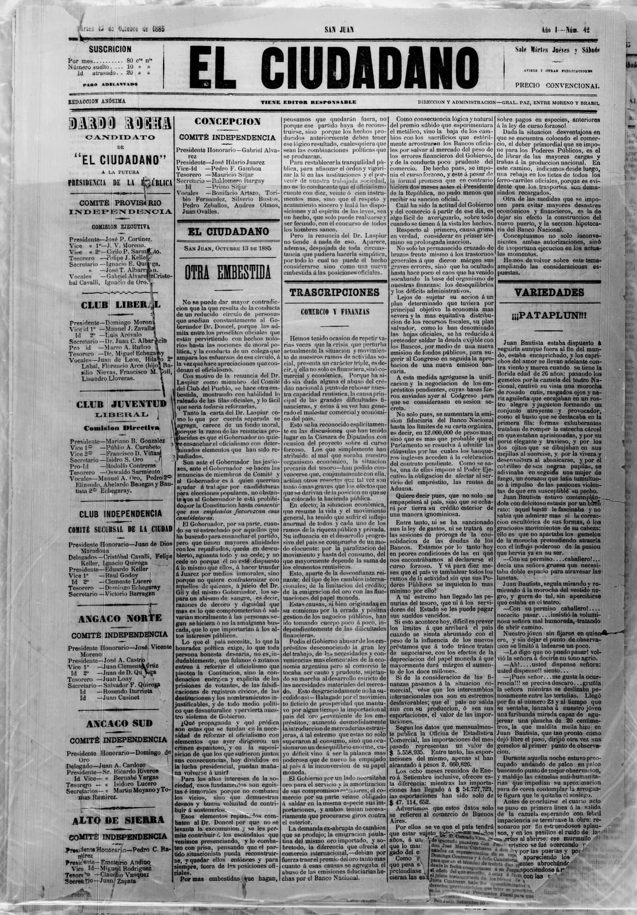 Portada · 13 de Octubre de 1885