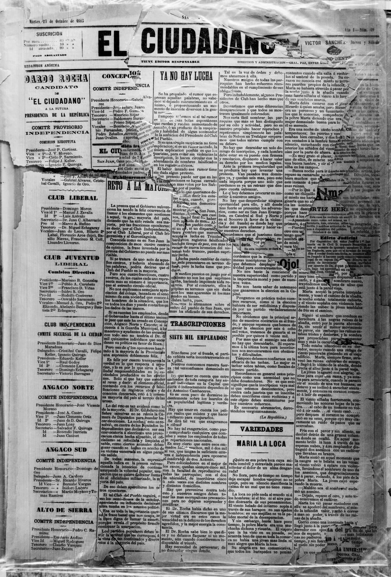Portada · 27 de Octubre de 1885