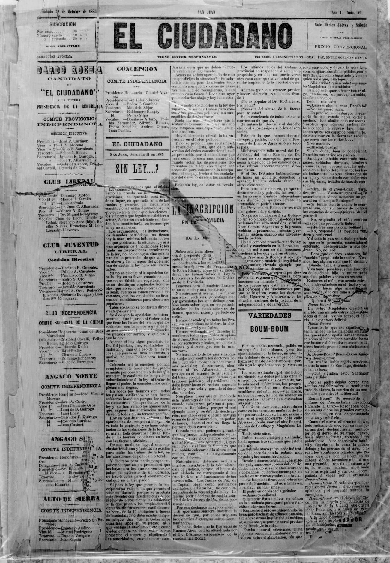 Portada · 31 de Octubre de 1885