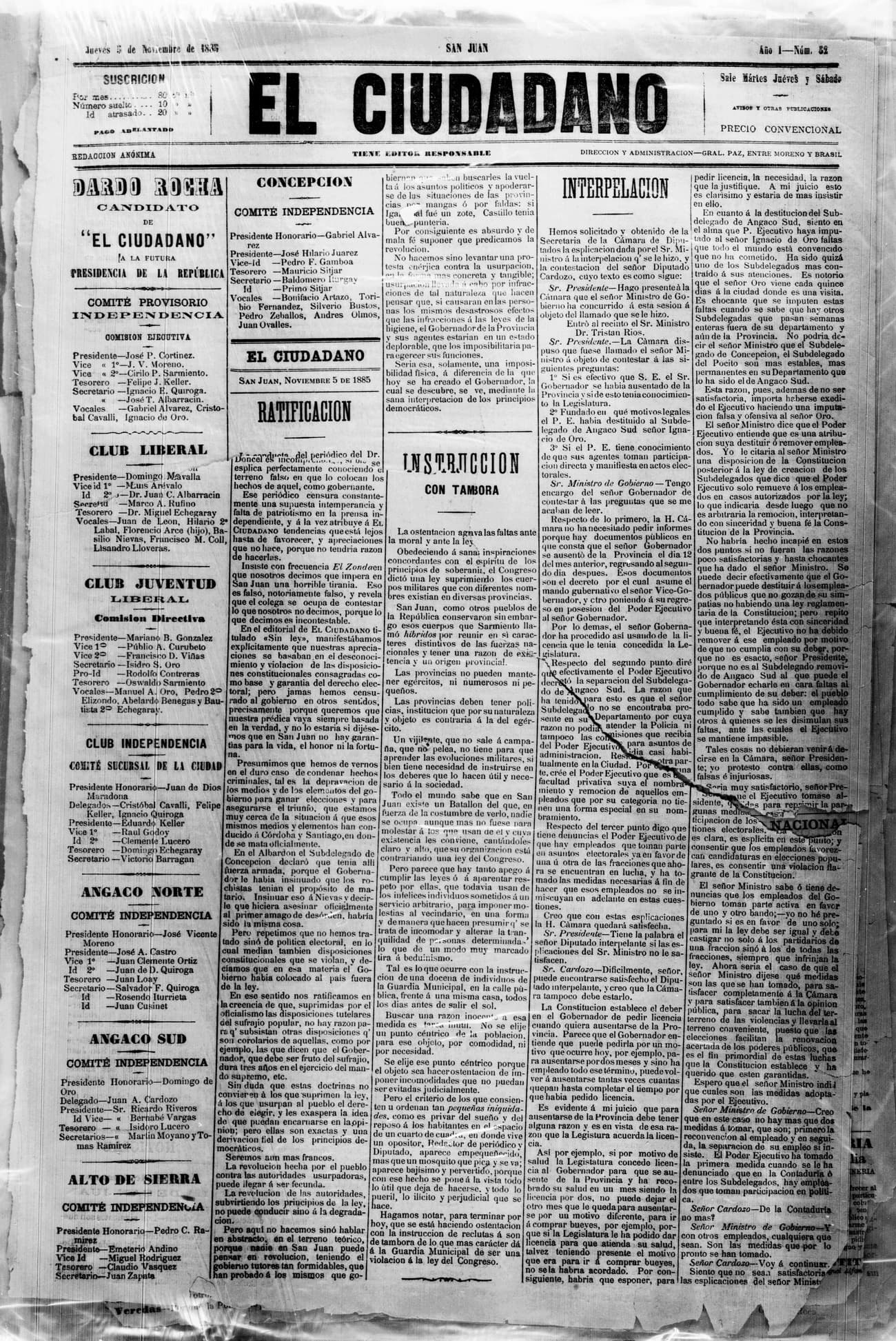 Portada · 5 de Noviembre de 1885