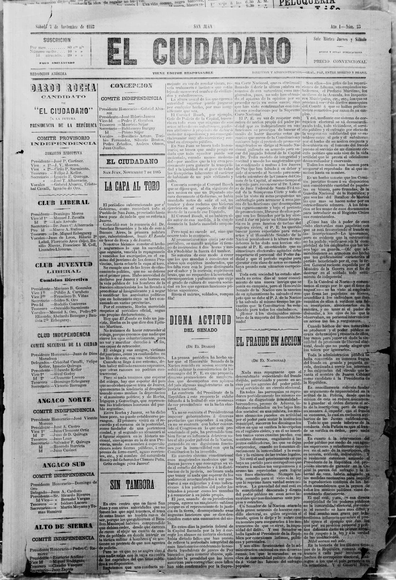 Portada · 7 de Noviembre de 1885