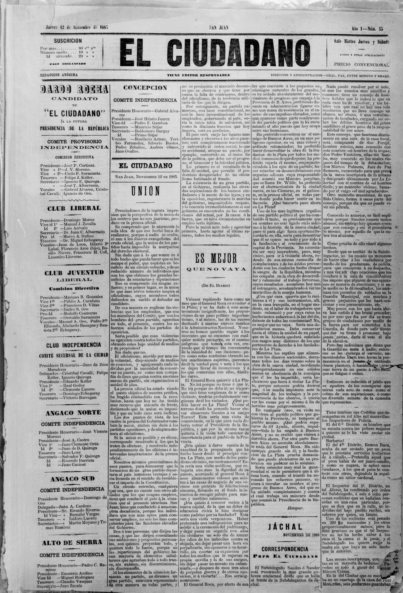 Portada · 12 de Noviembre de 1885