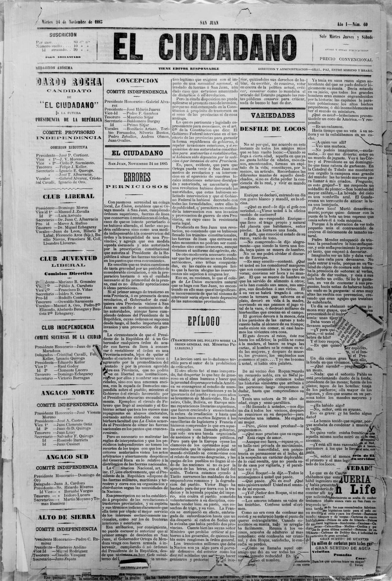 Portada · 24 de Noviembre de 1885