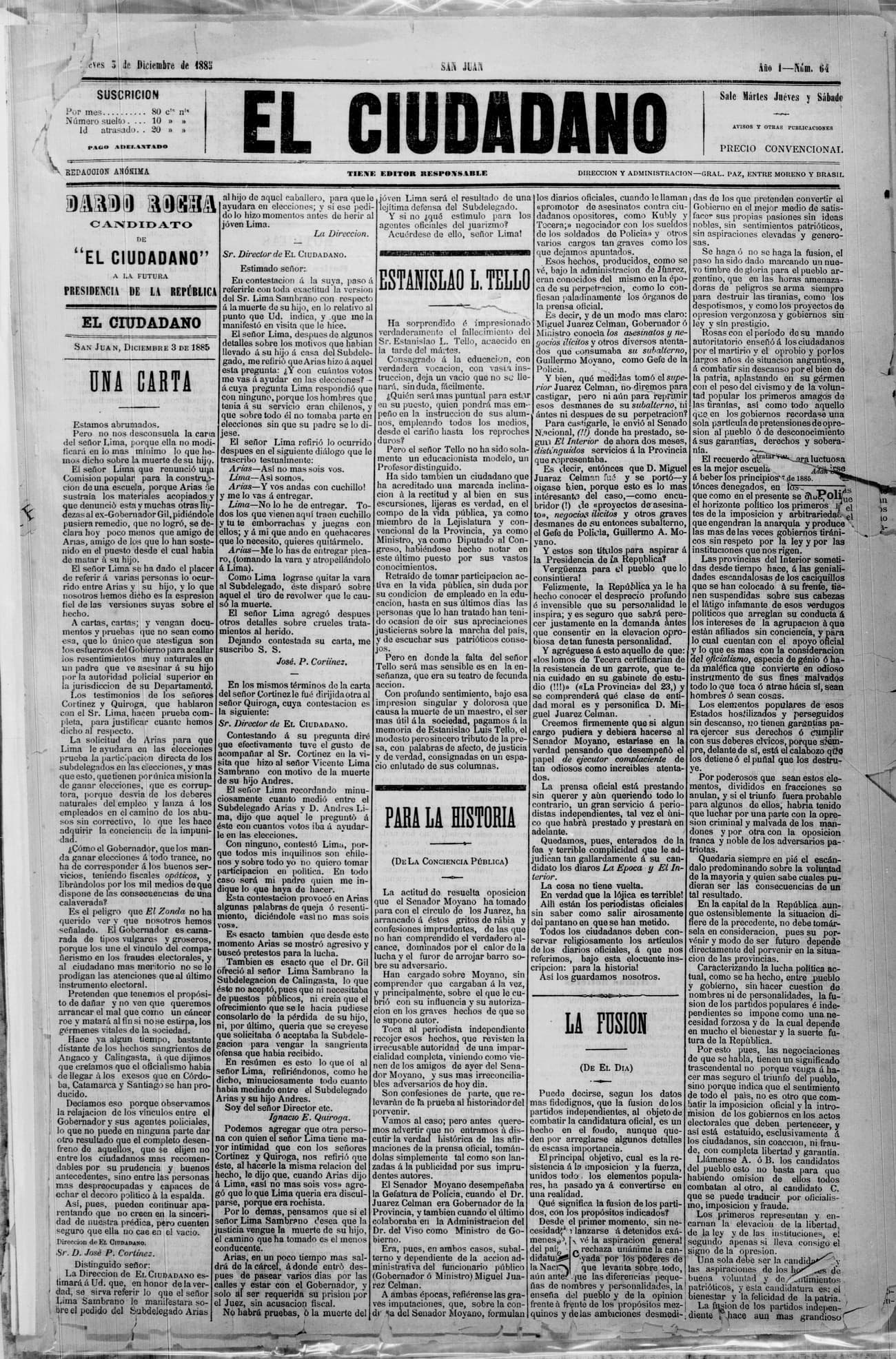 Portada · 3 de Diciembre de 1885