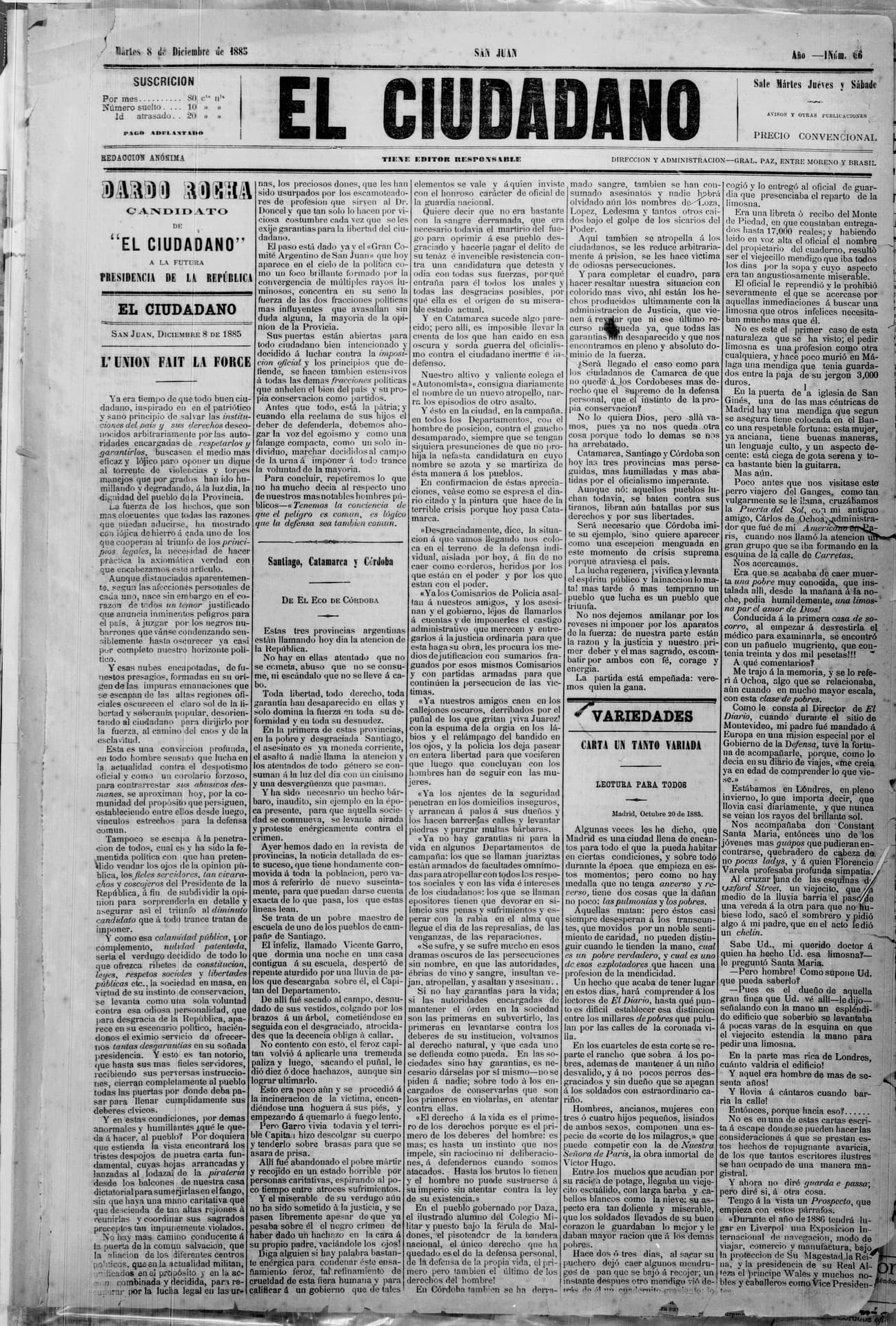Portada · 8 de Diciembre de 1885