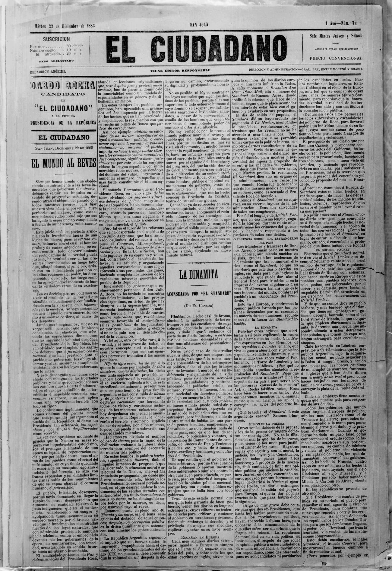 Portada · 22 de Diciembre de 1885