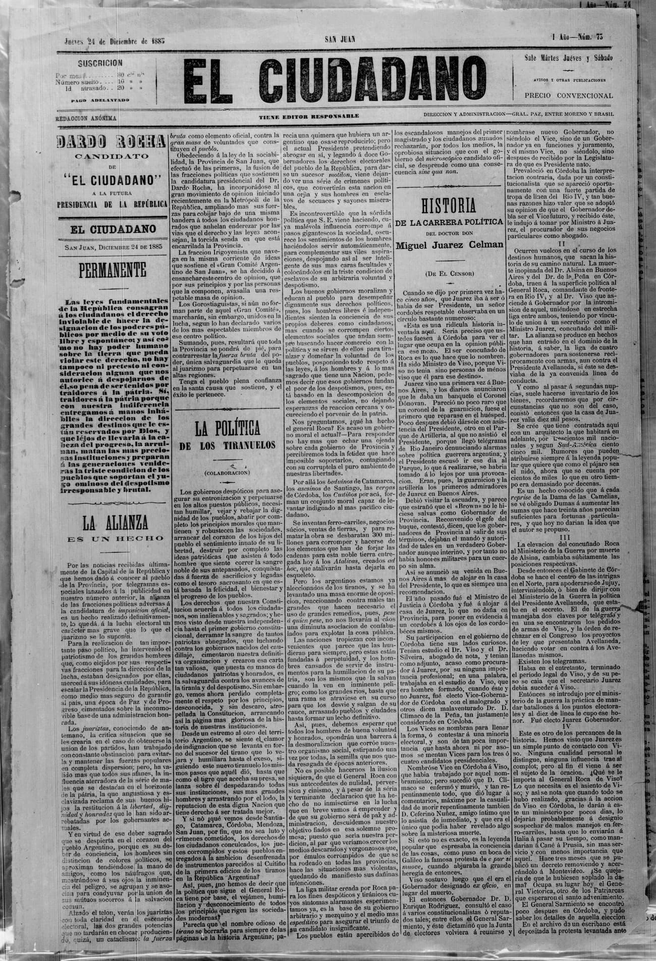 Portada · 24 de Diciembre de 1885