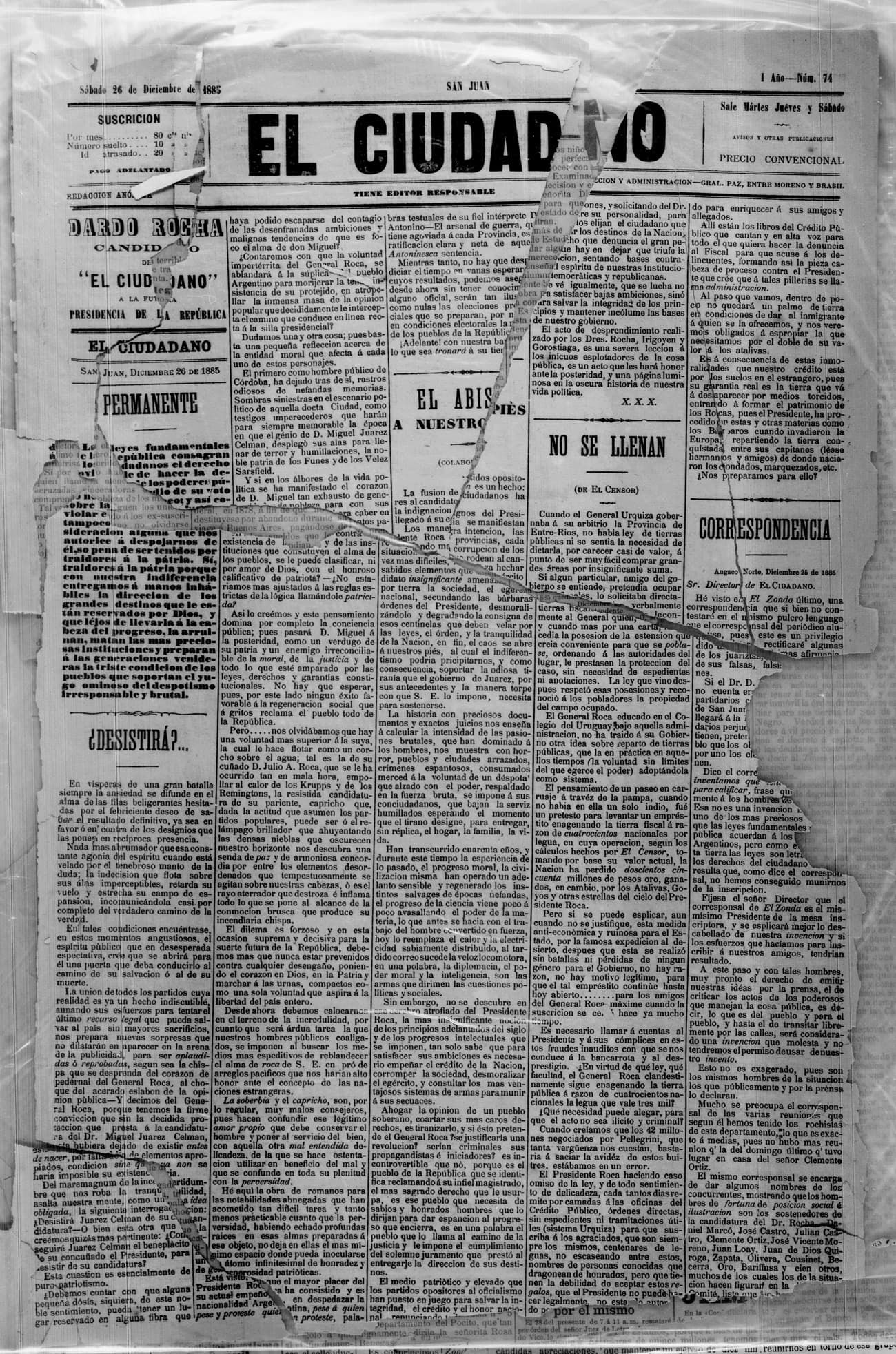 Portada · 26 de Diciembre de 1885
