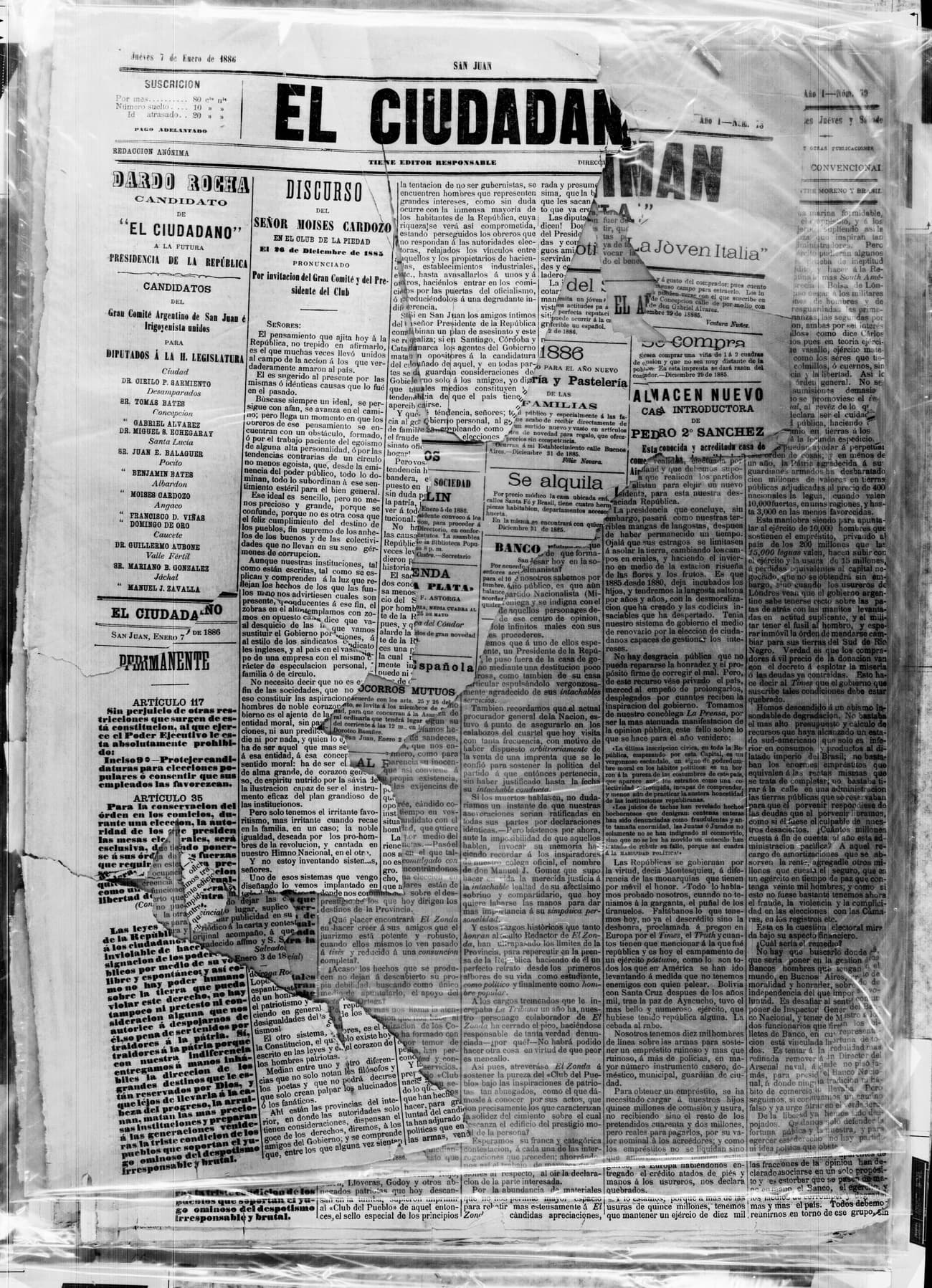 Portada · 7 de Enero de 1886