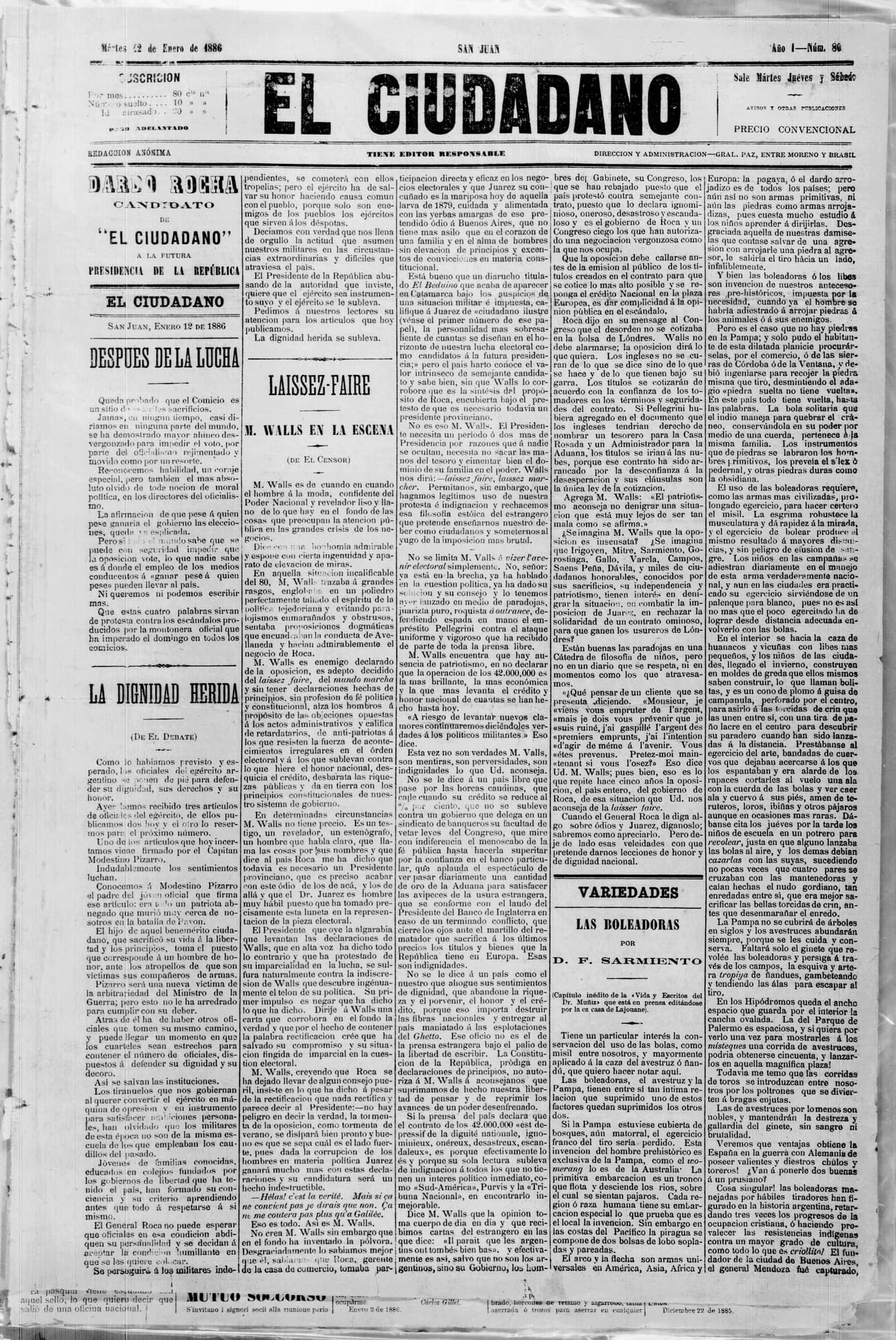 Portada · 12 de Enero de 1886