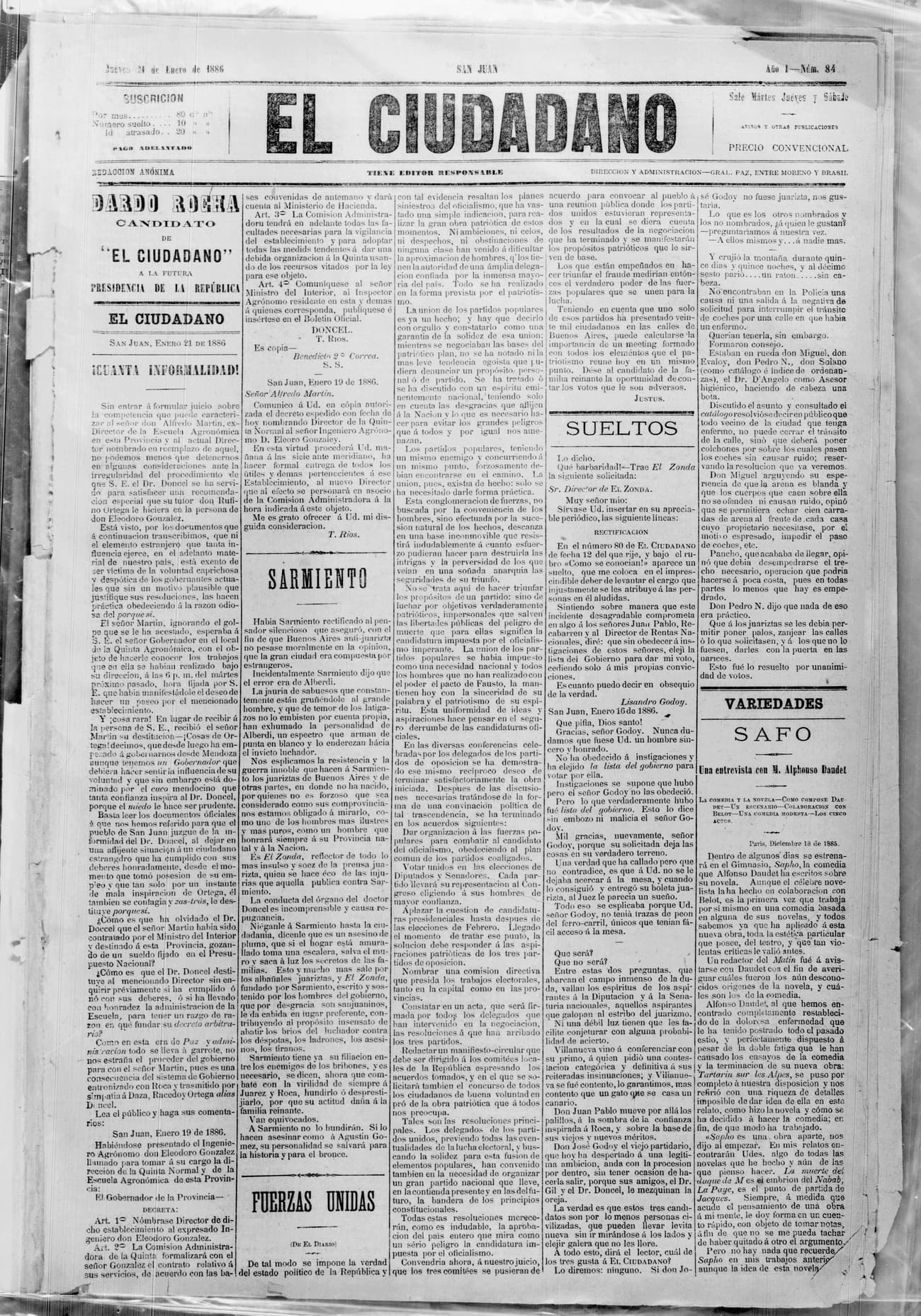Portada · 21 de Enero de 1886