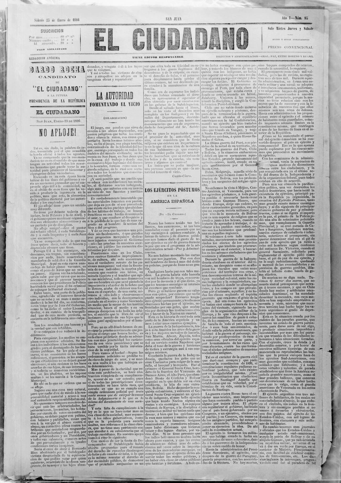 Portada · 23 de Enero de 1886