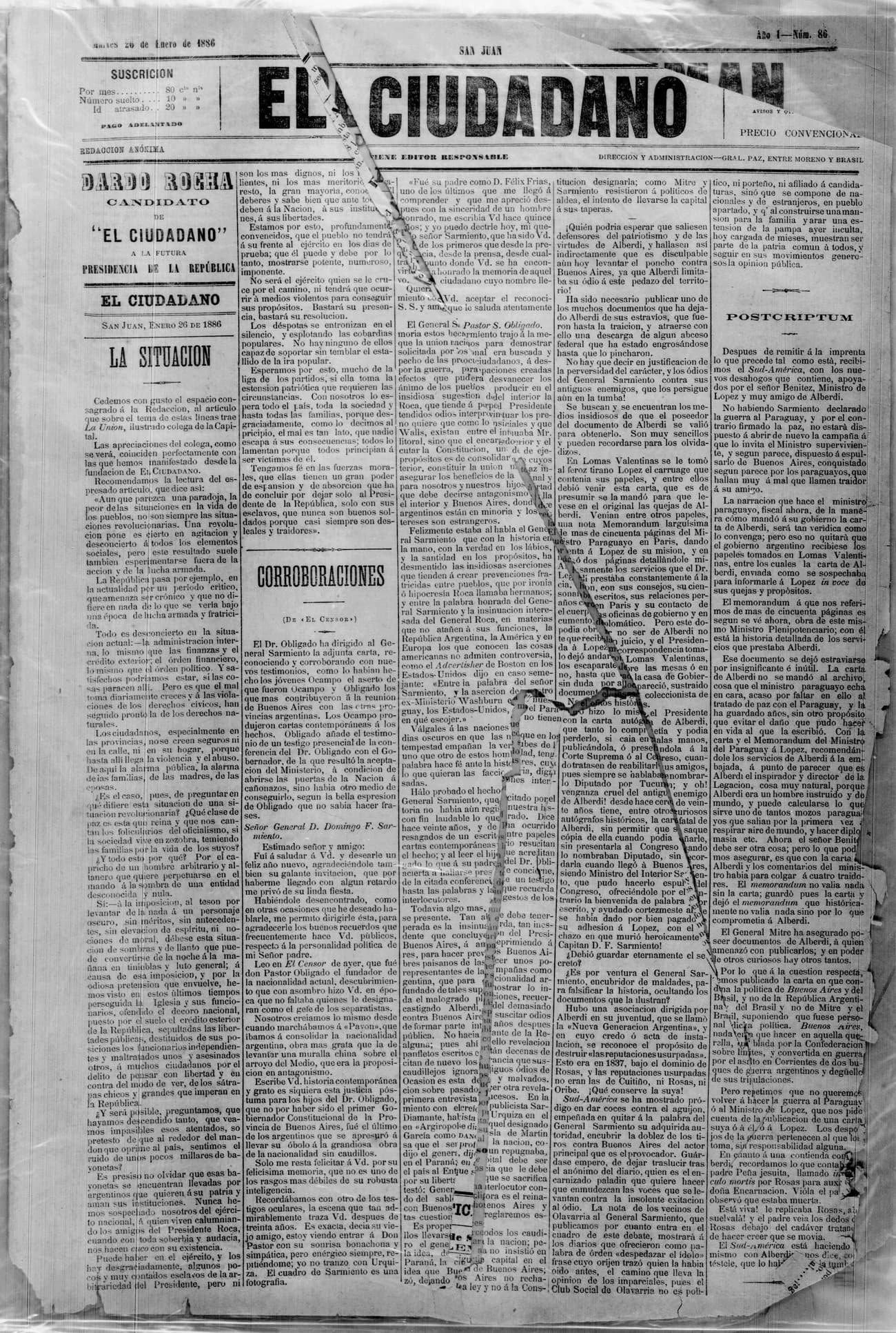 Portada · 26 de Enero de 1886