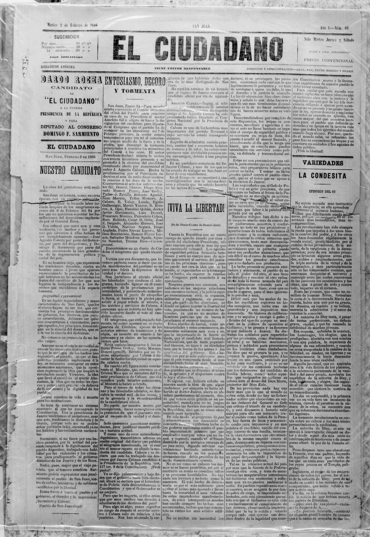Portada · 2 de Febrero de 1886