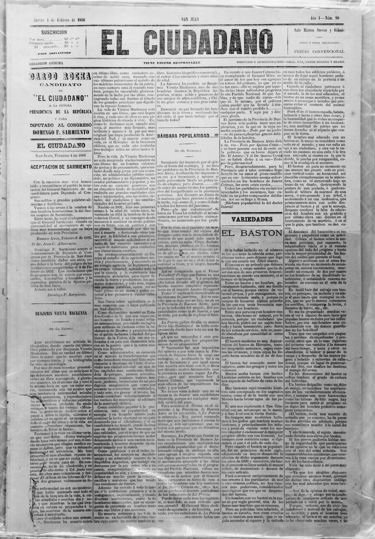 Portada · 4 de Febrero de 1886