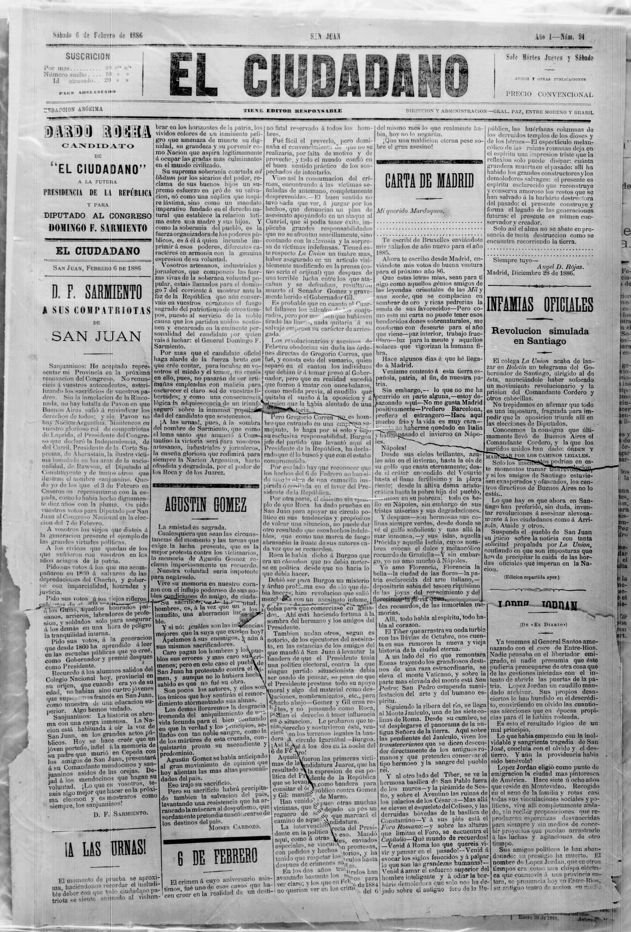 Portada · 6 de Febrero de 1886