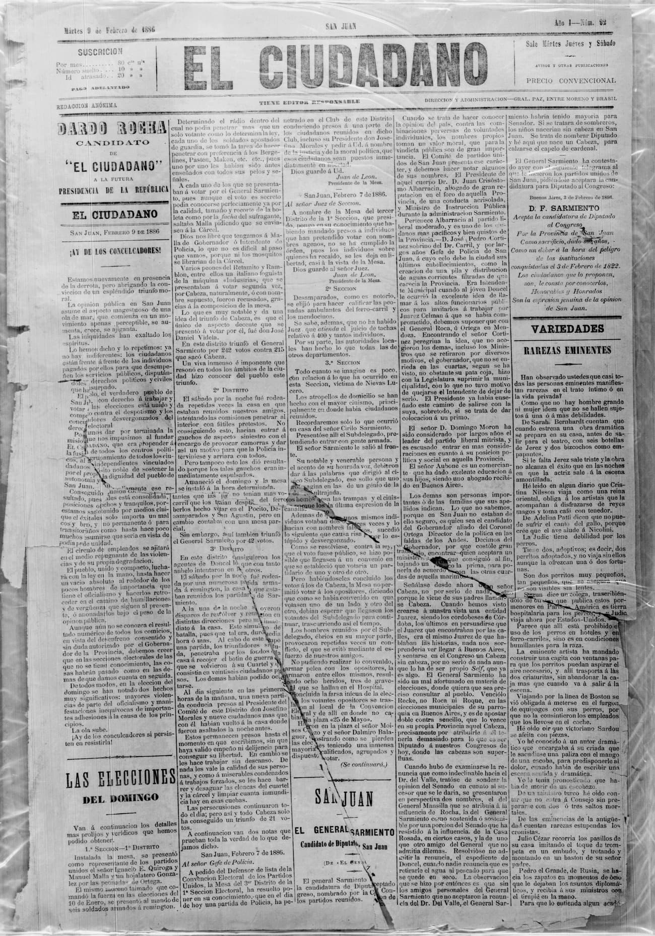 Portada · 9 de Febrero de 1886