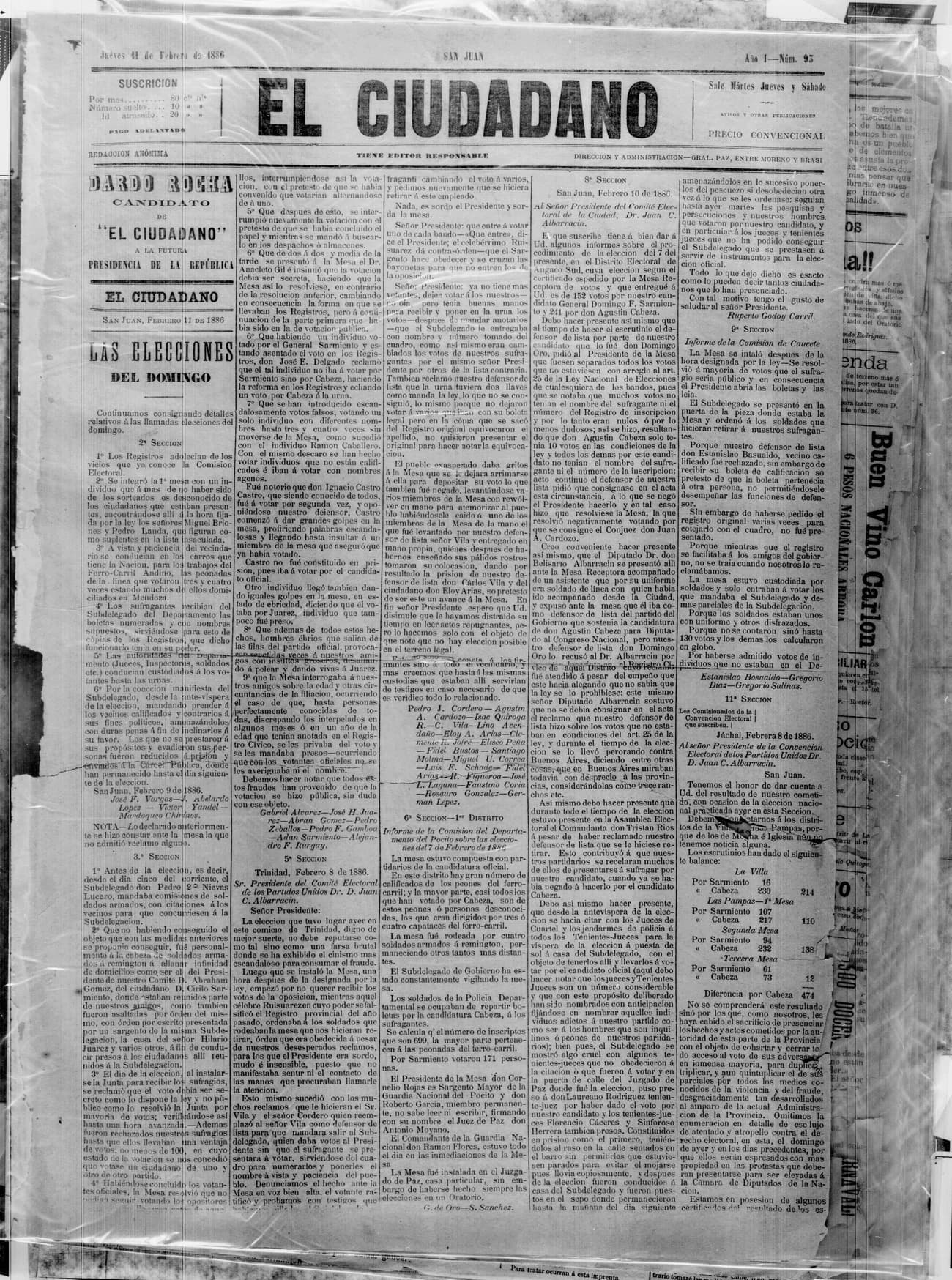 Portada · 11 de Febrero de 1886