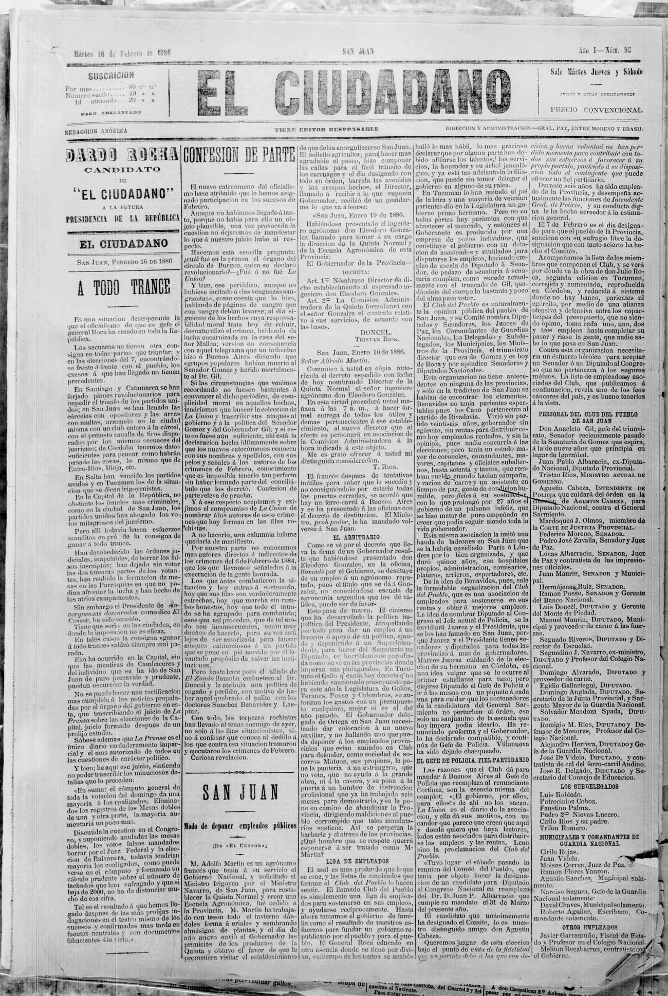 Portada · 16 de Febrero de 1886