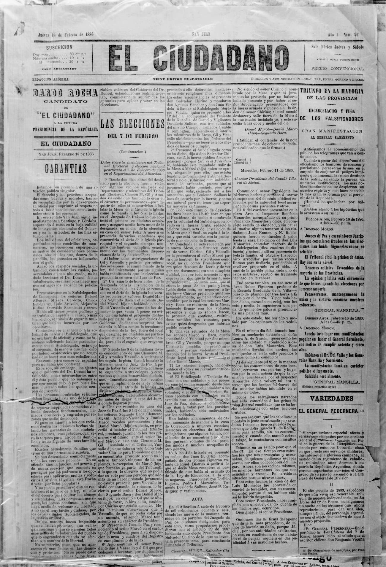 Portada · 18 de Febrero de 1886
