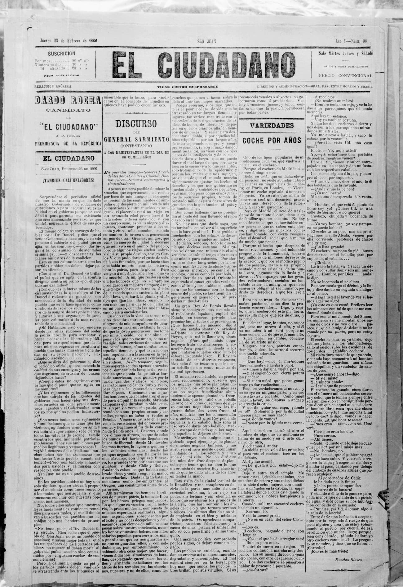 Portada · 25 de Febrero de 1886